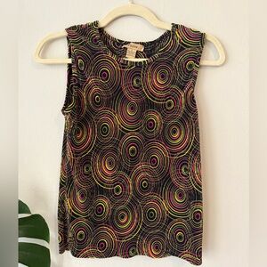 Sleeveless Black Tank Top with Neon Pink & Neon Yellow Circle Print